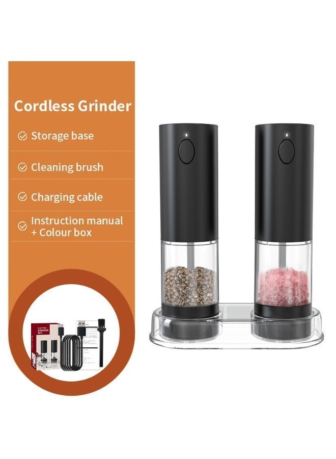 Interstella Electric Salt and Pepper Grinder Set, 2-Pack Automatic Mills with Adjustable Coarseness, Ceramic Blades, LED Light, Rechargeable USB Charging, BPA-Free – Matte Black - Image 4